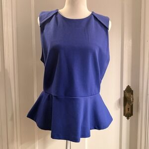 W118 by Walter Baker Sleeveless‎ Zip Stretch Peplum Blouse Top in Blue  Size L